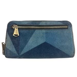 Aimee Kestenberg Denium Patchwork Zip-around Wallet Blue Leather Suede